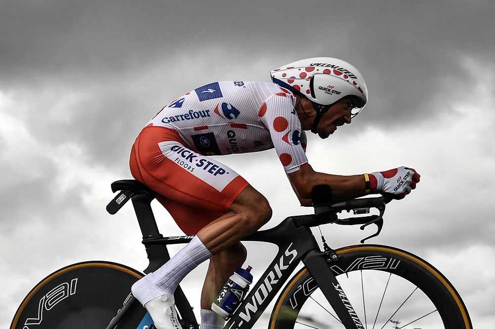 Mountain leader Julian Alaphilippe (Quick-Step Floors) during the stage 20 time trial at the Tour de France