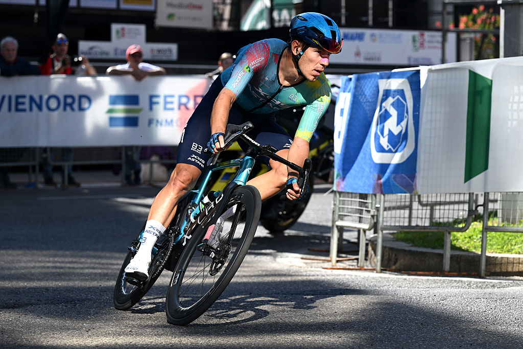 VARESE, ITALY - OCTOBER 07: Davide Ballerini of Italy and XDS Astana Team competes in the breakaway during the 104th Tre Valli Varesine 2025 a 200.3km one day race from Busto Arsizio to Varese on October 07, 2025 in Varese, Italy.  (Photo by Dario Belingheri/Getty Images)