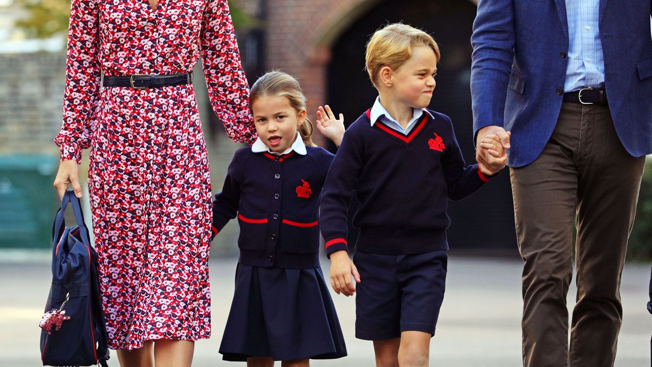 london, united kingdom september 5 princess charlotte, waves as she arrives for her first day at school, with her brother prince george and her parents the duke and duchess of cambridge, at thomas&#039;s battersea in london on september 5, 2019 in london, england photo by aaron chown wpa poolgetty images