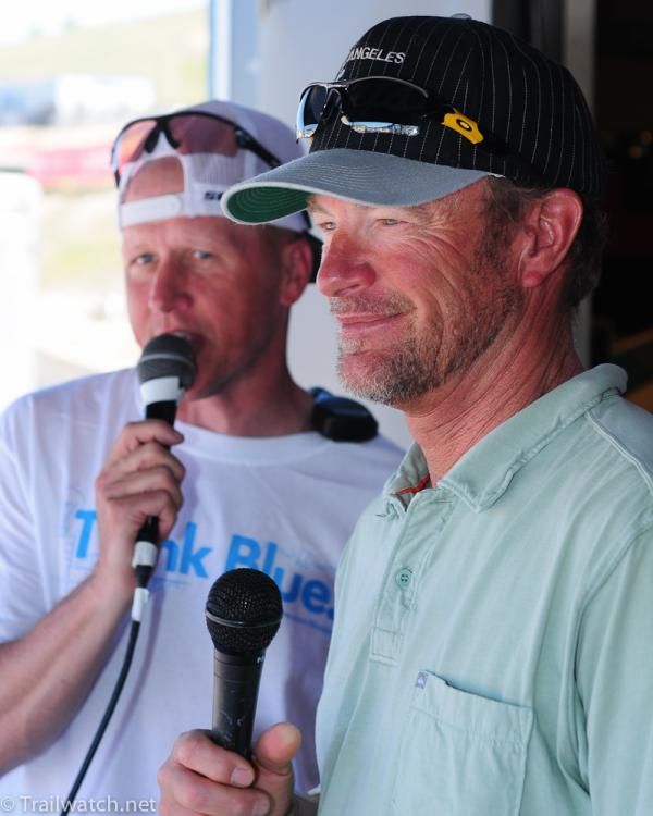 Veteran race announcers Larry Longo (R) and Richard Fries (L)