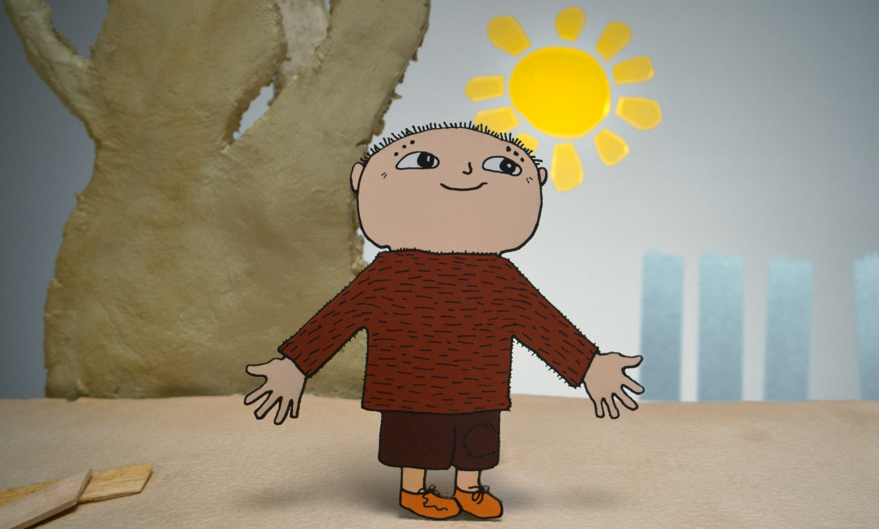 Card cutout boys in an animated short film