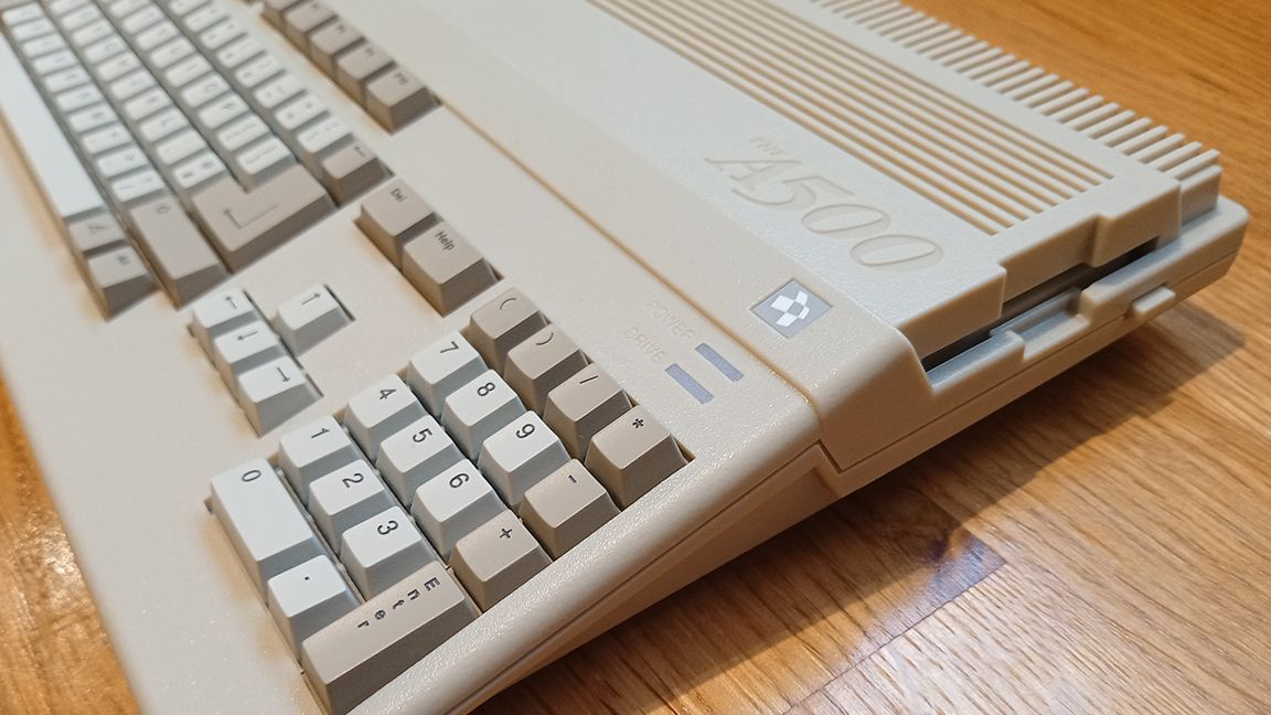 A photo of the A500 Mini, close up of the disc drive