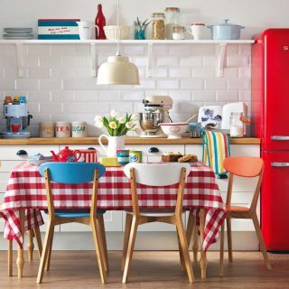 retro kitchen with gingham tablecloth