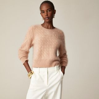 J.Crew, Brushed Cashmere Shrunken Cable-Knit Crewneck Sweater