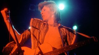 LOS ANGELES - 1973: Musician David Bowie performs onstage during his &quot;Ziggy Stardust&quot; era in 1973 in Los Angeles, California. (Photo by Michael Ochs Archives/Getty Images)