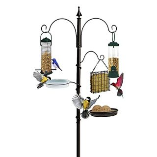 Pelle & Sol Bird Feeder With 3 Bird Feeders & 2 Dishes, Bird Feeders Hanging Station, Bird Feeder Pole, Bird Feeding Station, Metal Bird Feeder Stand, Bird Feeders for Small Birds Garden Decorations