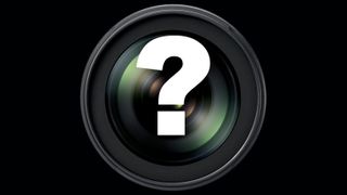 Camera lens studio image with question mark