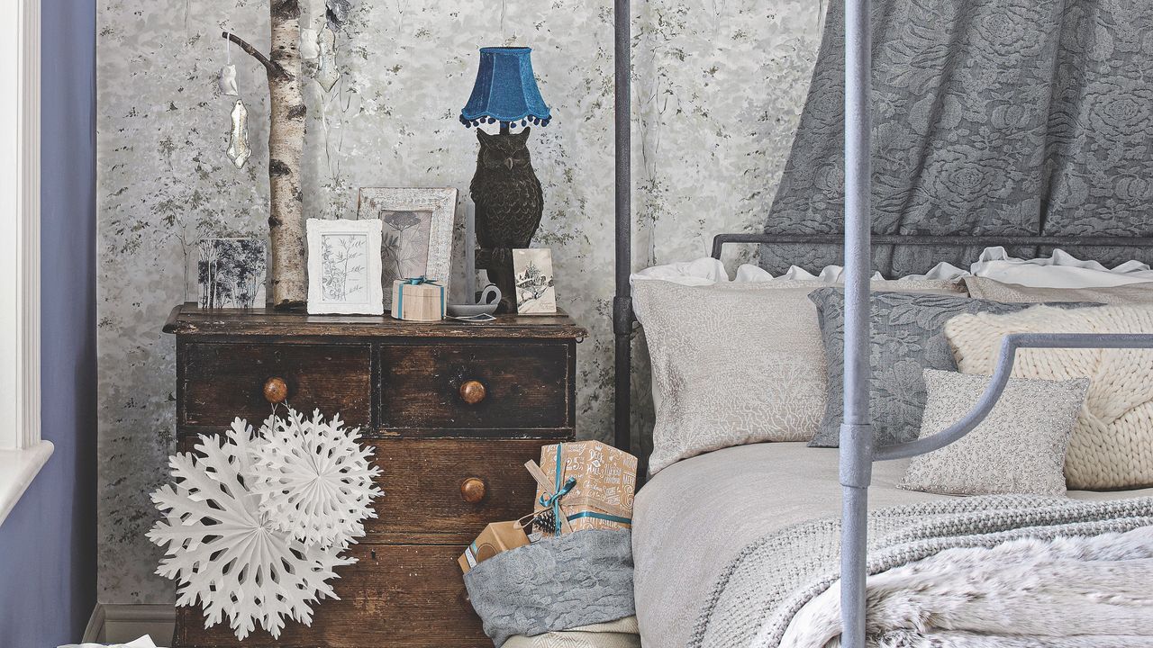 grey christmas bedroom