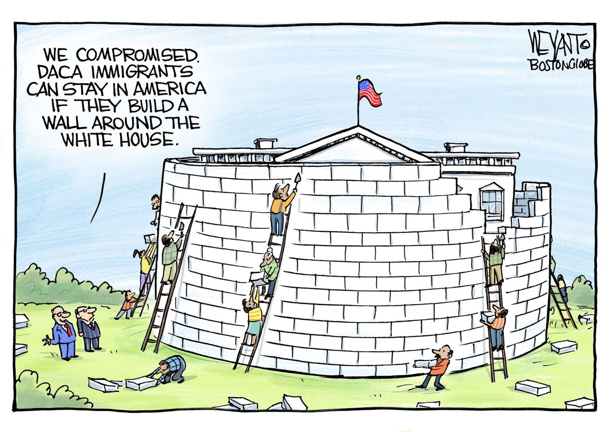 Political cartoon U.S. Congress DACA immigration deal border wall | The ...