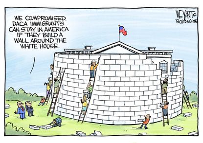 Political cartoon U.S. Congress DACA immigration deal border wall