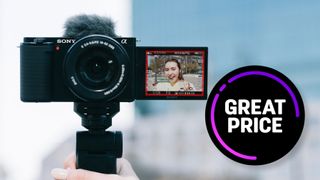 Sony ZV-E10 being held by a vlogger in an outdoor setting