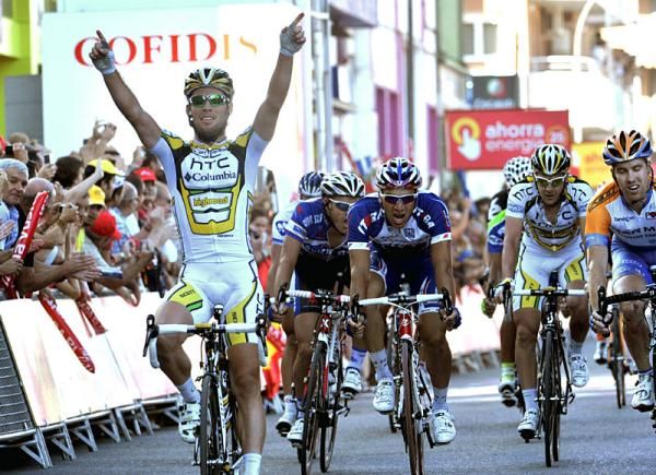 Mark Cavendish (HTC - Columbia) celebrates his first career Vuelta stage win.