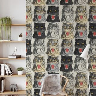 WallHalla, Tiger Head Wallpaper, Removable Peel and Stick Wall Decor, Self Adhesive Vintage Tiger Face Wallpaper, Temporary or Permanent for Home Decor