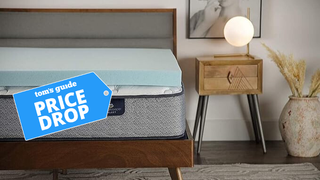 Serta ThermaGel Cooling mattress topper on the bed in a brightly lit room