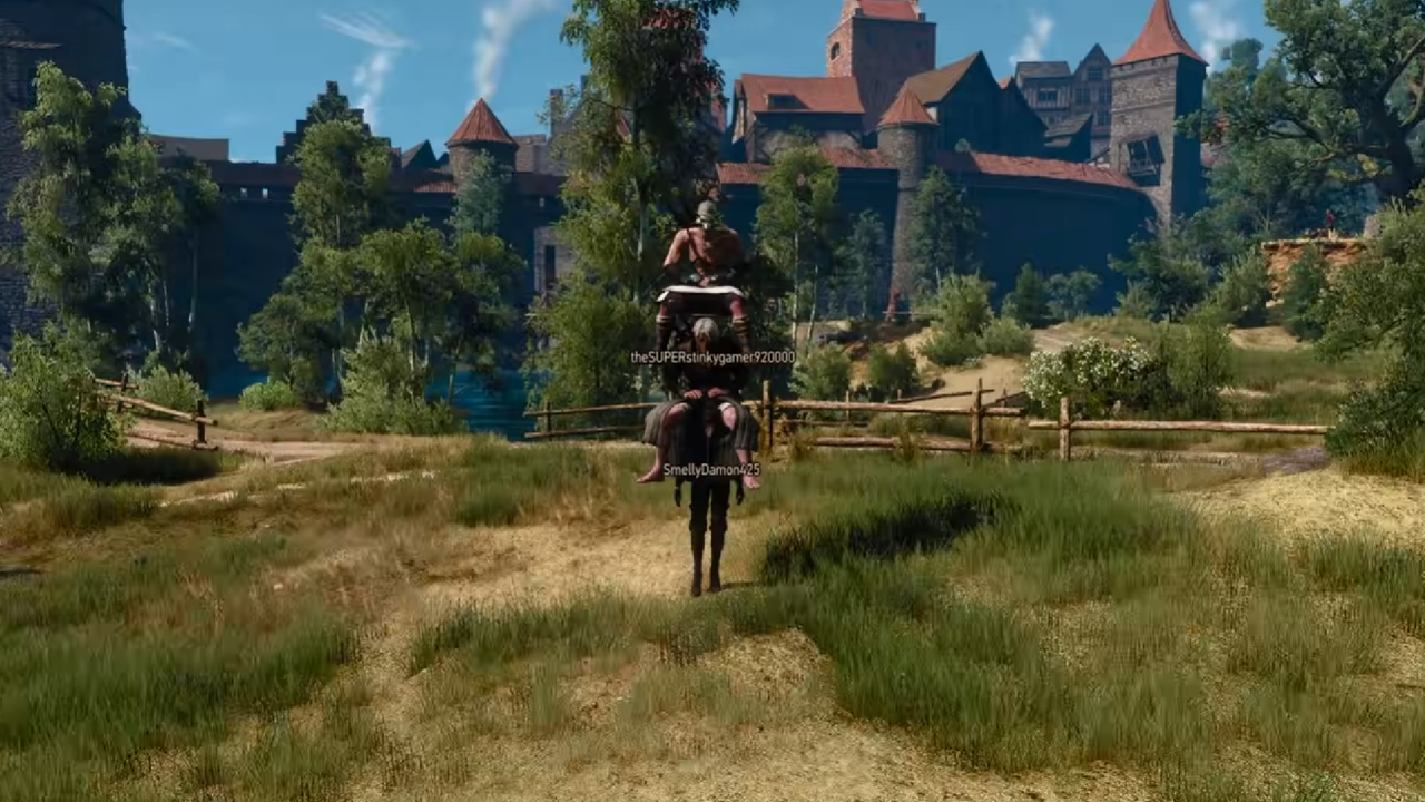 The Witcher 3 multiplayer mod adds new setting-appropriate features, like the ability to form a totem pole of Geralts or turn into a fox