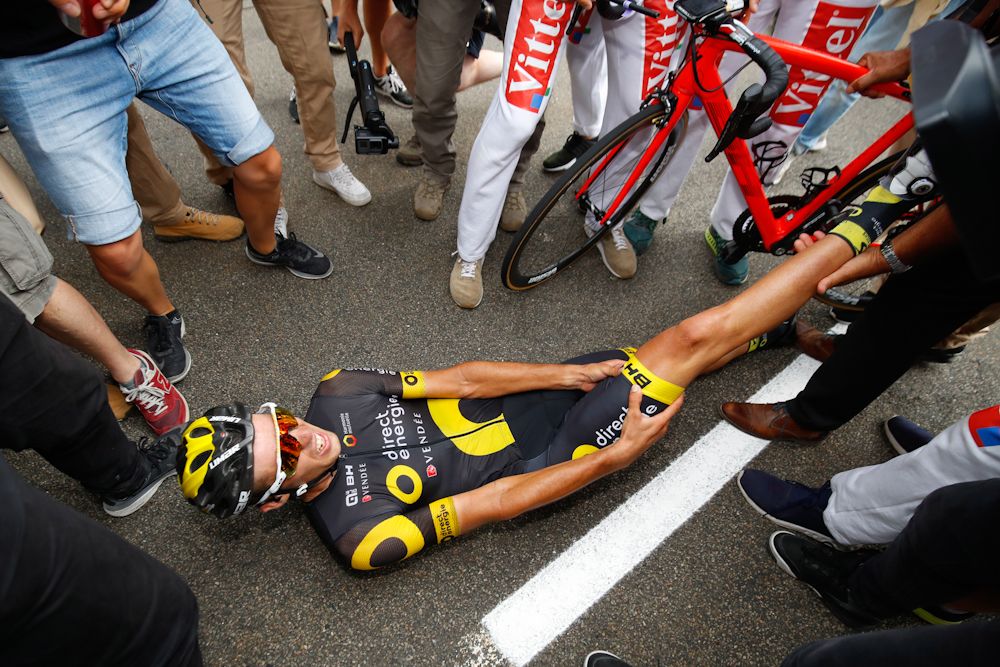Lillian Calmejane shows the effort required to win stage 8 at the Tour de France