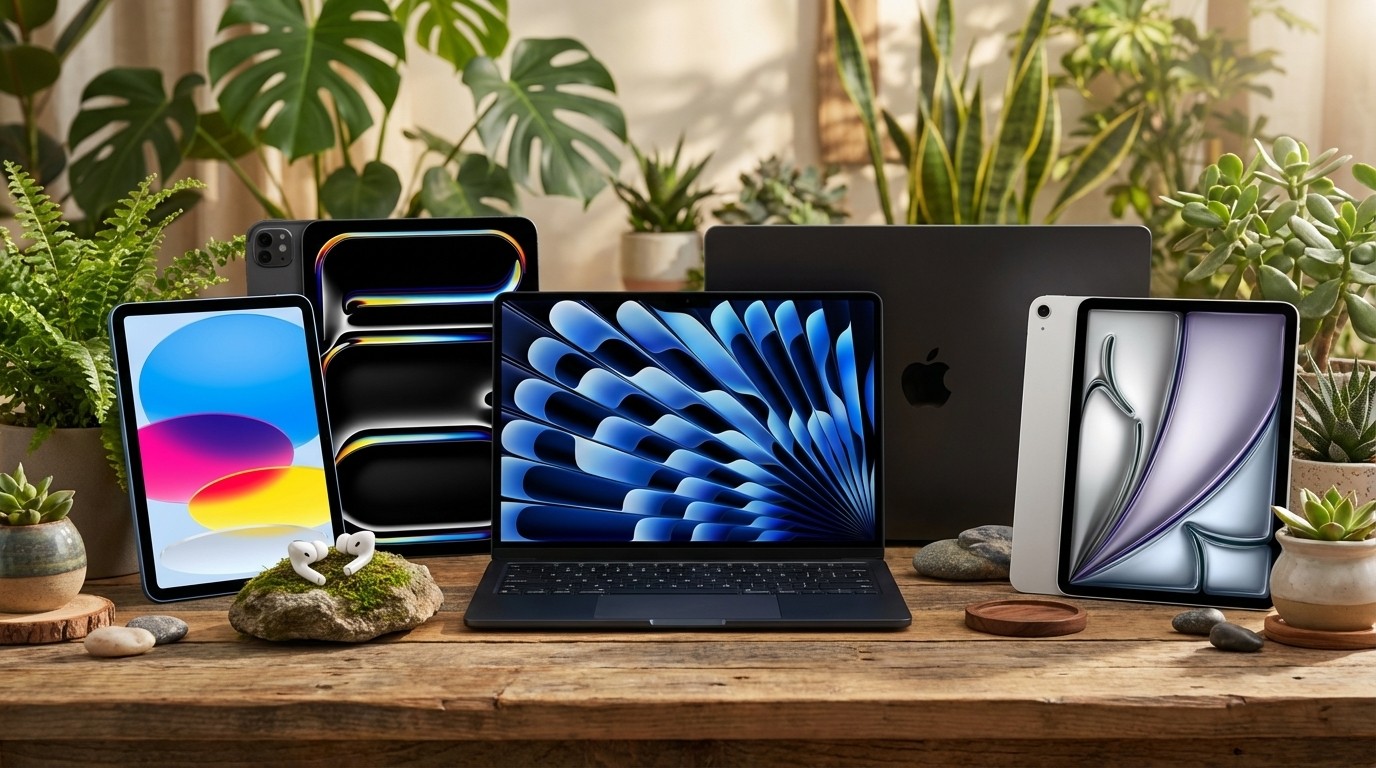 A selection of Apple products.