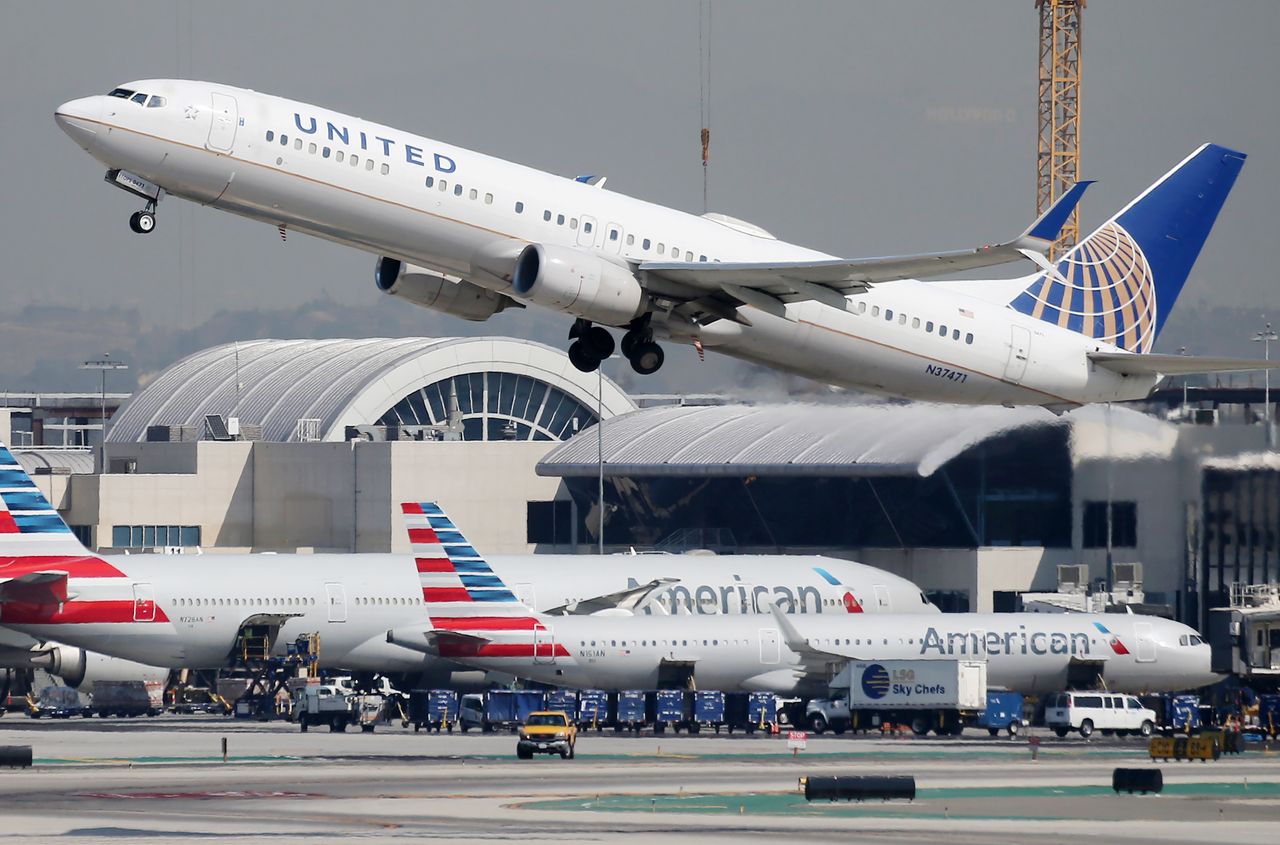 A plane taking off at Los Angeles International Airport. 