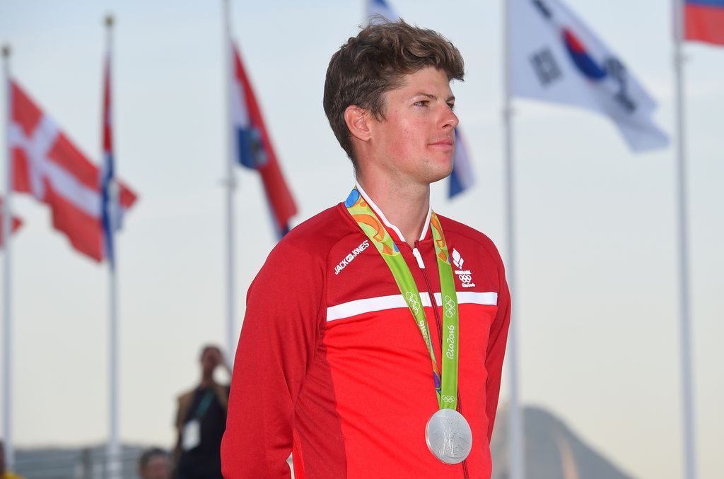 Jakob Fuglsang (Denmark) on the podium as the silver medallist