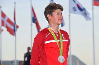 Jakob Fuglsang (Denmark) on the podium as the silver medallist