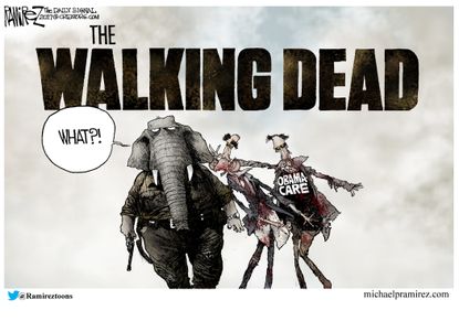Political cartoon U.S. GOP Senate health care Obamacare Walking Dead
