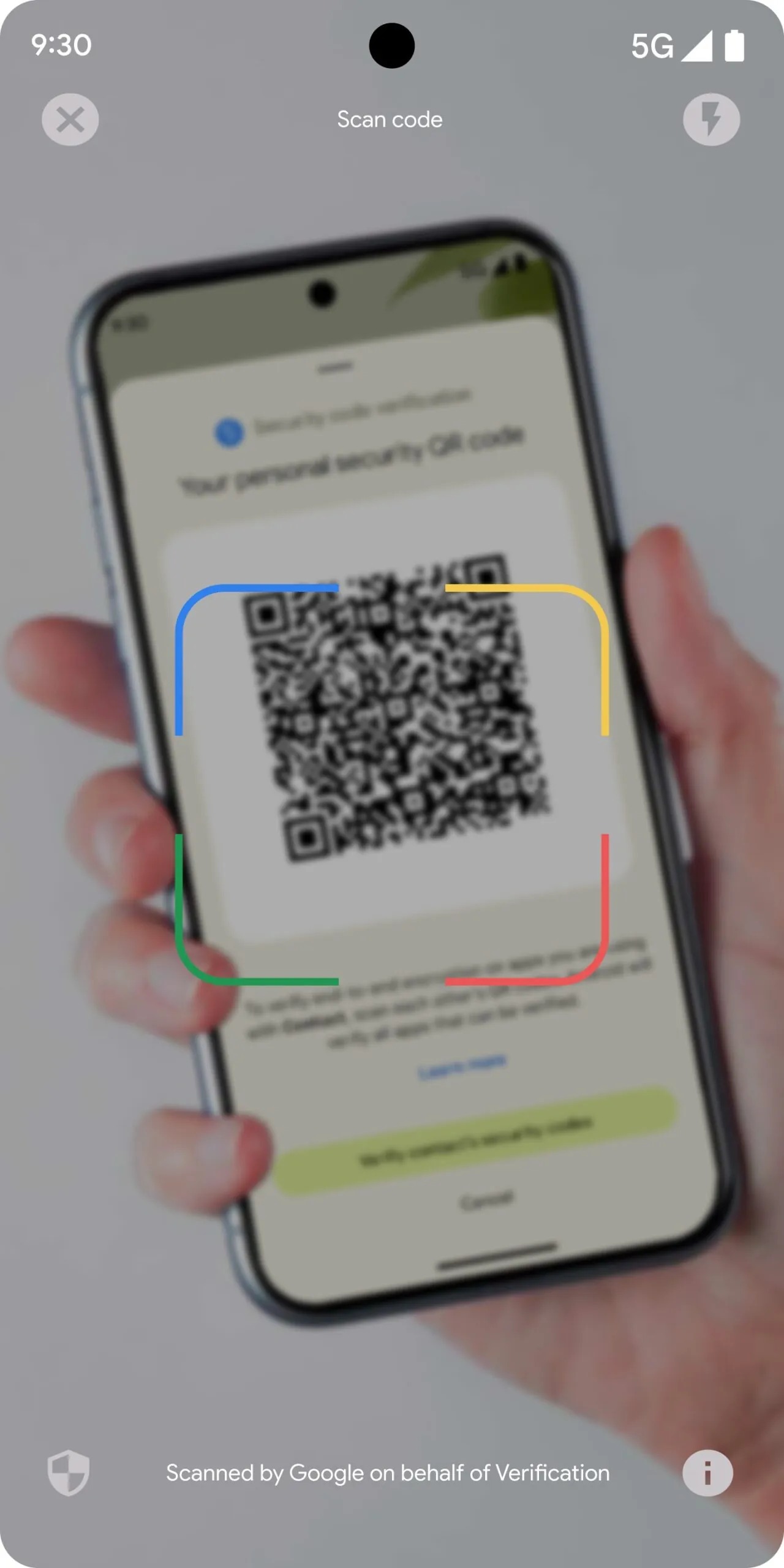 Android system key verifier app scanning a QR code