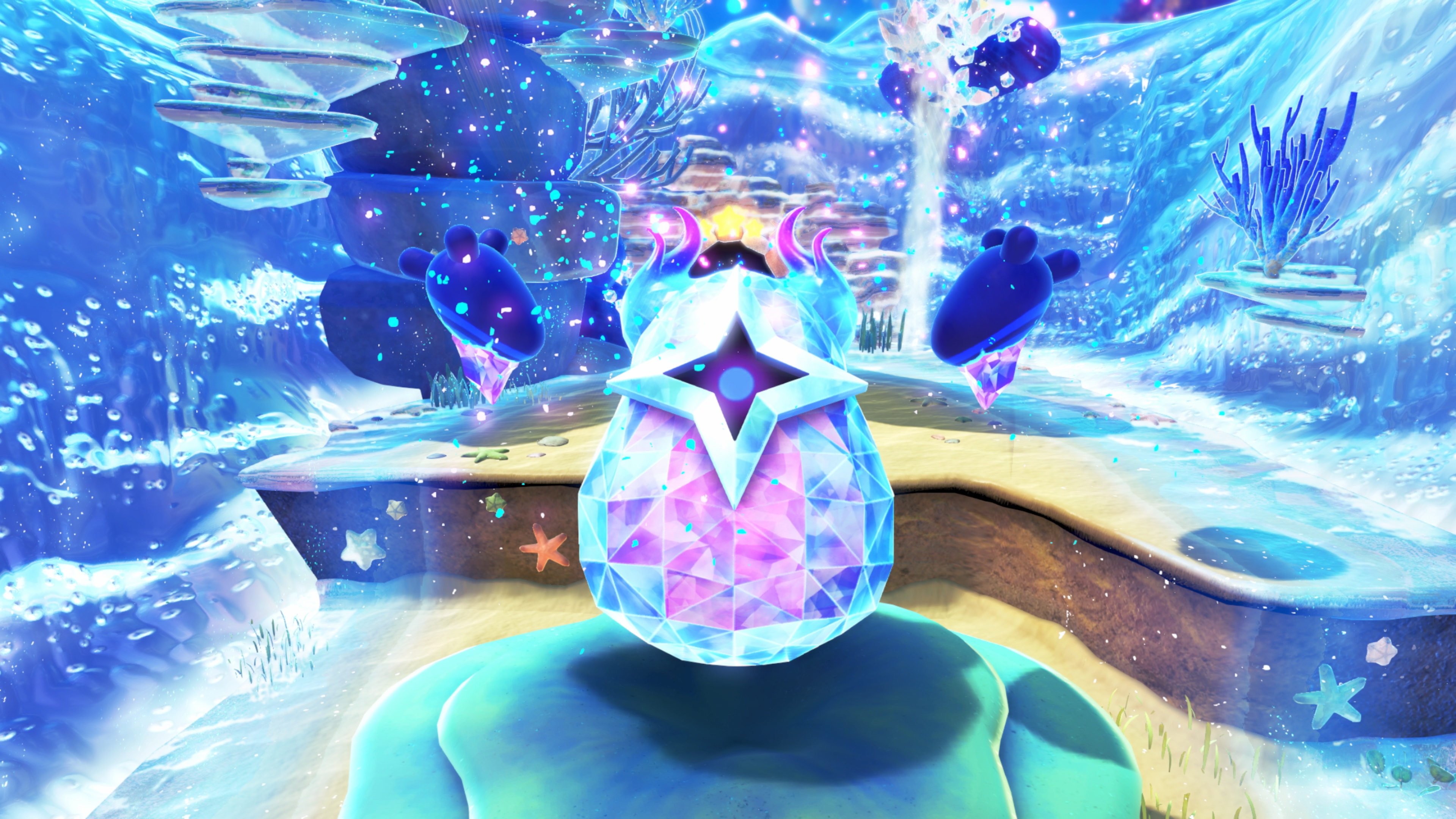 Kirby and the Forgotten Land Star-Crossed World screenshot of the Galactal enemy which is made of crystal
