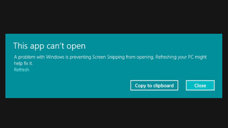 An error message users will see when trying to use the Snipping Tool