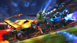 Rocket League Codes, two cars locked in combat for the ball