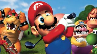 Mario swinging a golf club