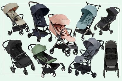 A collage of nine of the best travel strollers tested by our reviewers