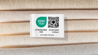 An OEKO-TEX tracing label on fabric
