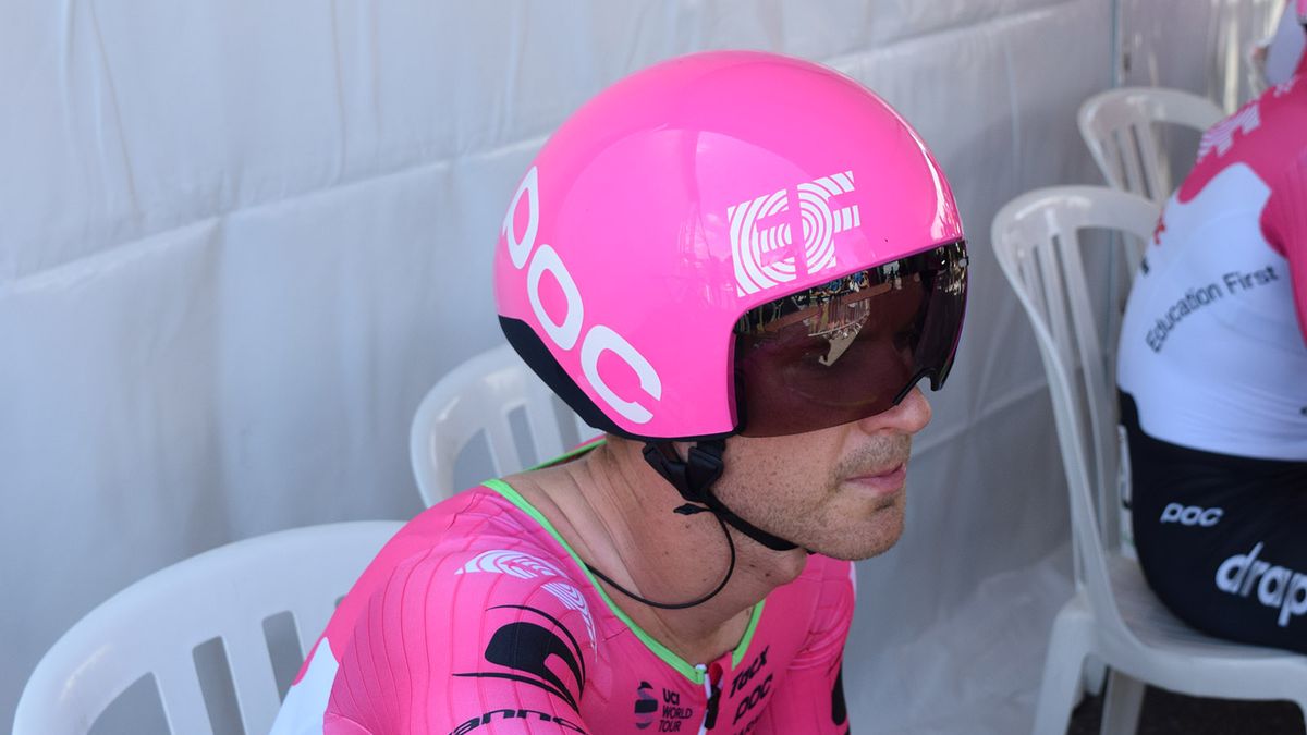 EF-Drapac riders wear team issue POC Cerebal helmets