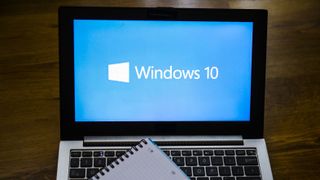 Windows 10 desktop on an open laptop