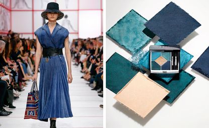 Dior 279 Denim colour palette next to Dior AW19 womenswear 