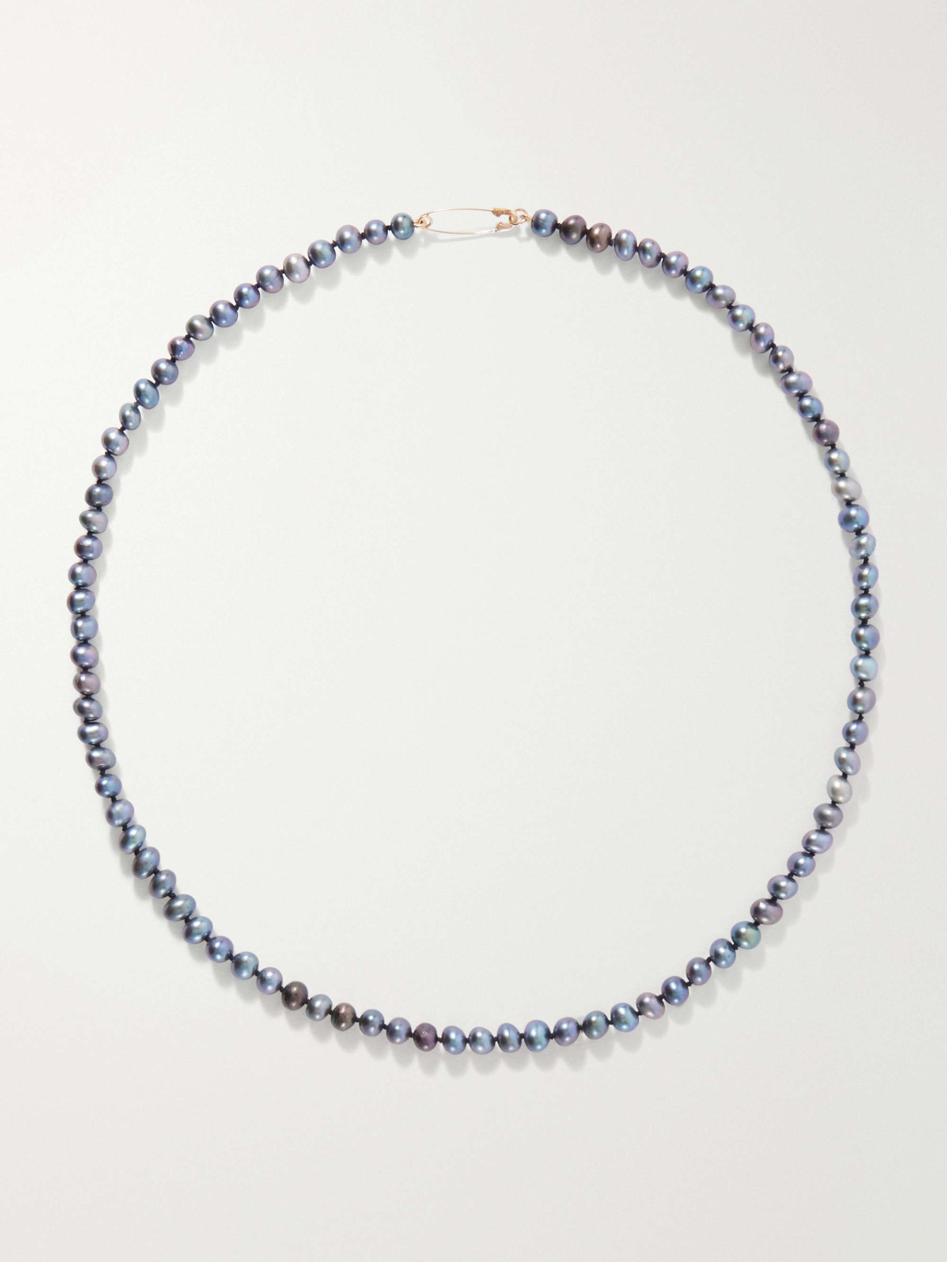 Black Pearl Safety Pin 14-Karat Gold and Pearls Necklace