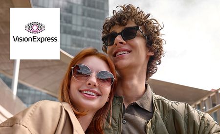 Vision express logo placed over a selfie of a couple 