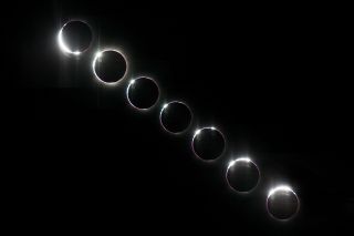 This composite photo sequence shows the progression of Bailey’s Beads and the diamond ring as our aircraft intercepted the eclipse over the Atlantic.