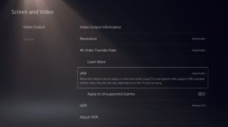 ps5 menu with variable refresh rate setting