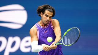 Carlos Alcaraz of Spain returns a shot during the US Open tennis 2026.