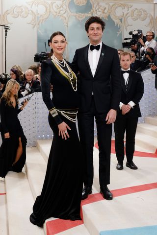Karlie Kloss and Joshua Kushner attend the 2023 Costume Institute Benefit celebrating "Karl Lagerfeld: A Line of Beauty" at Metropolitan Museum of Art on May 01, 2023 in New York City.