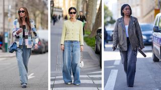 Three women wearing different types of jeans for rectangle body shape