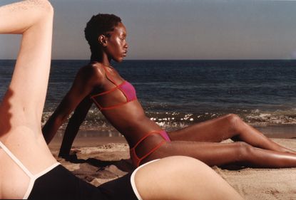 ‘The Line’ swimsuit (2022 edition, left) and ‘The Frame’ bikini (2022 edition, right) by Rudi Gernreich