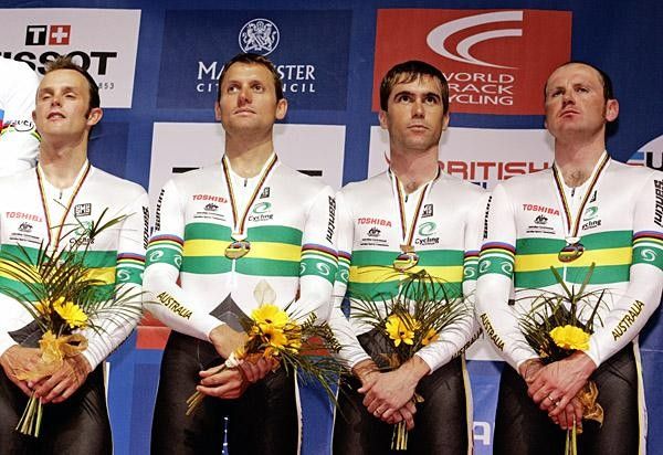 Bradley McGee (Australia), second from the right, collects