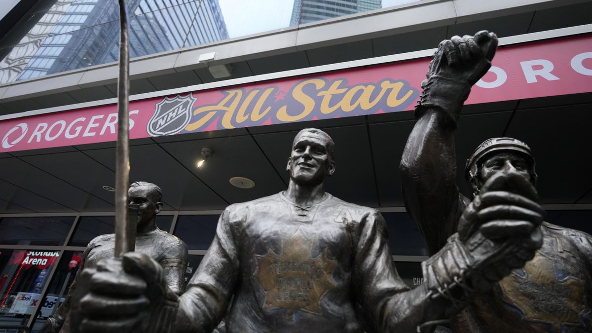 A general view of atmosphere is seen outside Scotiabank Arena before the 2024 NHL All-Star Game