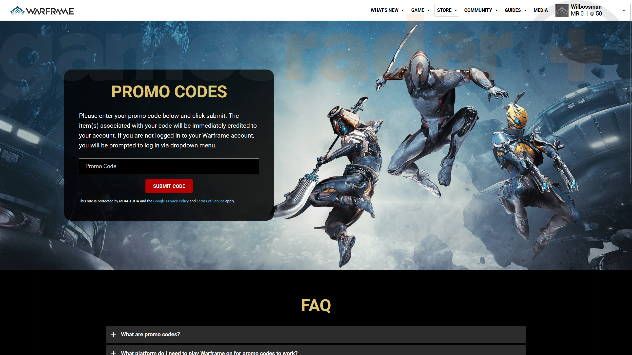 How to redeem Warframe codes via the website
