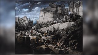 In this painting, Hannibal is showing crossing the Alps during the second Punic War.