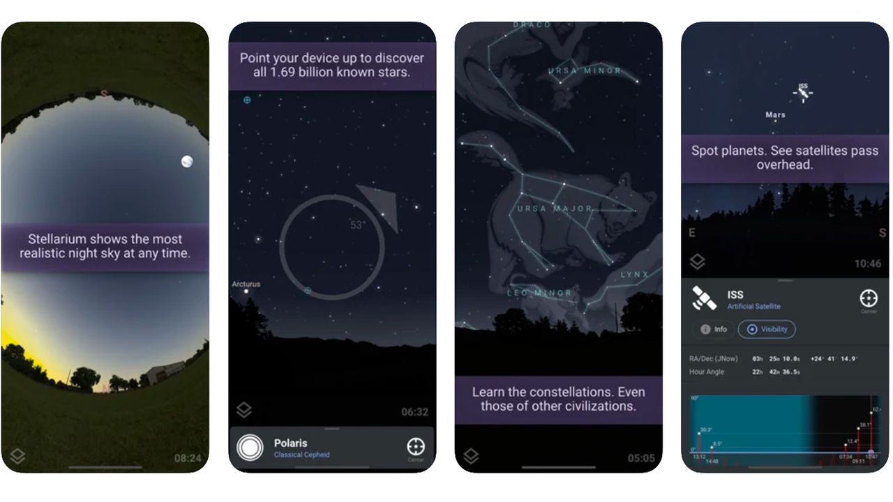 Screenshots of the Stellarium app