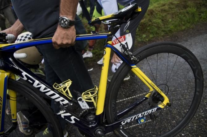 Alberto Contador and his bike were casualites of his crash in Stage 10.