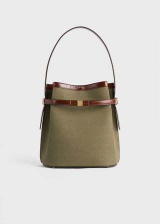 Belted Canvas Bucket Bag Khaki Green